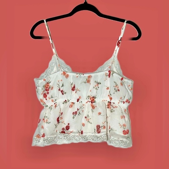 NWT American Eagle Floral Lace Trim Cami Tank Top with Adjustable Straps, Small - Picture 4 of 11